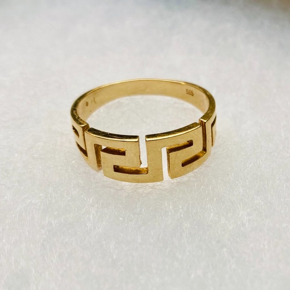 14k Yellow Gold Stackable Greek Symbol Ring, Size… - image 1